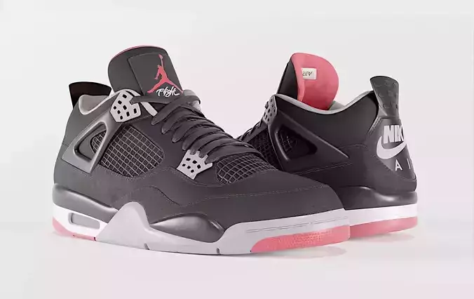 Nike Air Jordan 4 Retro Bred Shoe Low-poly 3D model
