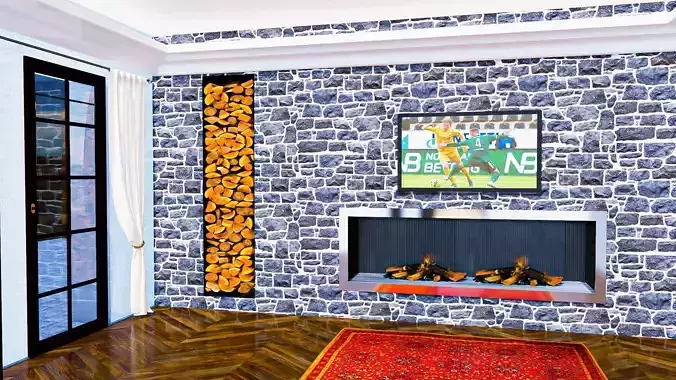 Wall with Fireplace  Natural Cut Stone