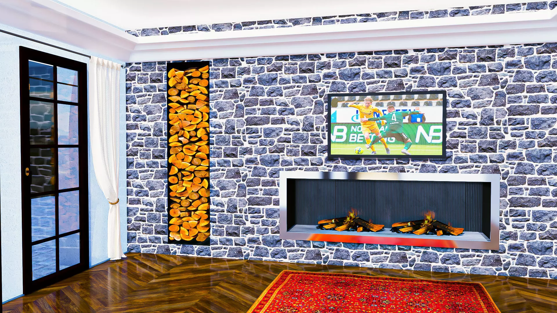 Wall with Fireplace Natural Cut Stone 3D model