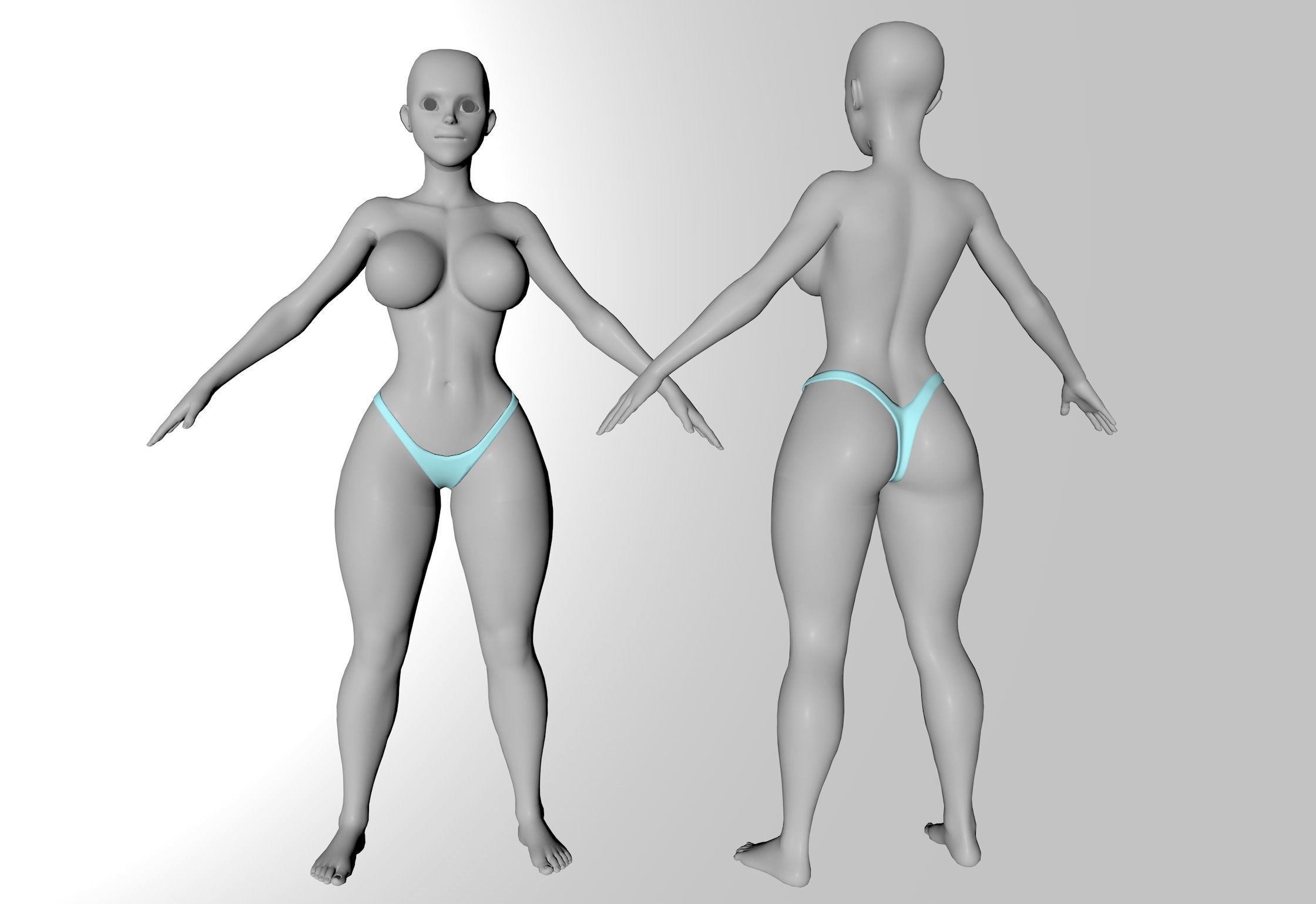 Cartoon Base female Low-poly 3D model_5