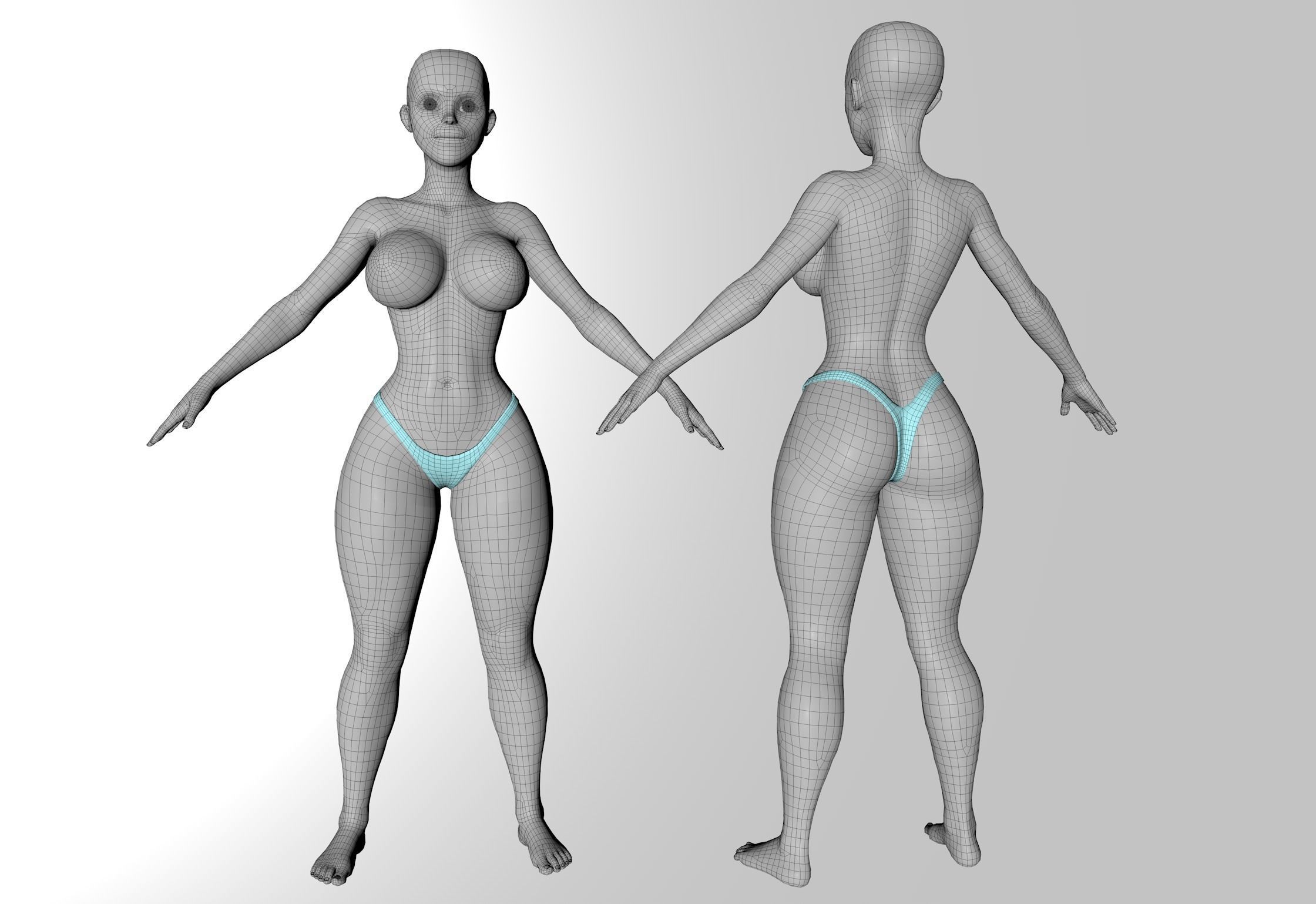 Cartoon Base female Low-poly 3D model_6