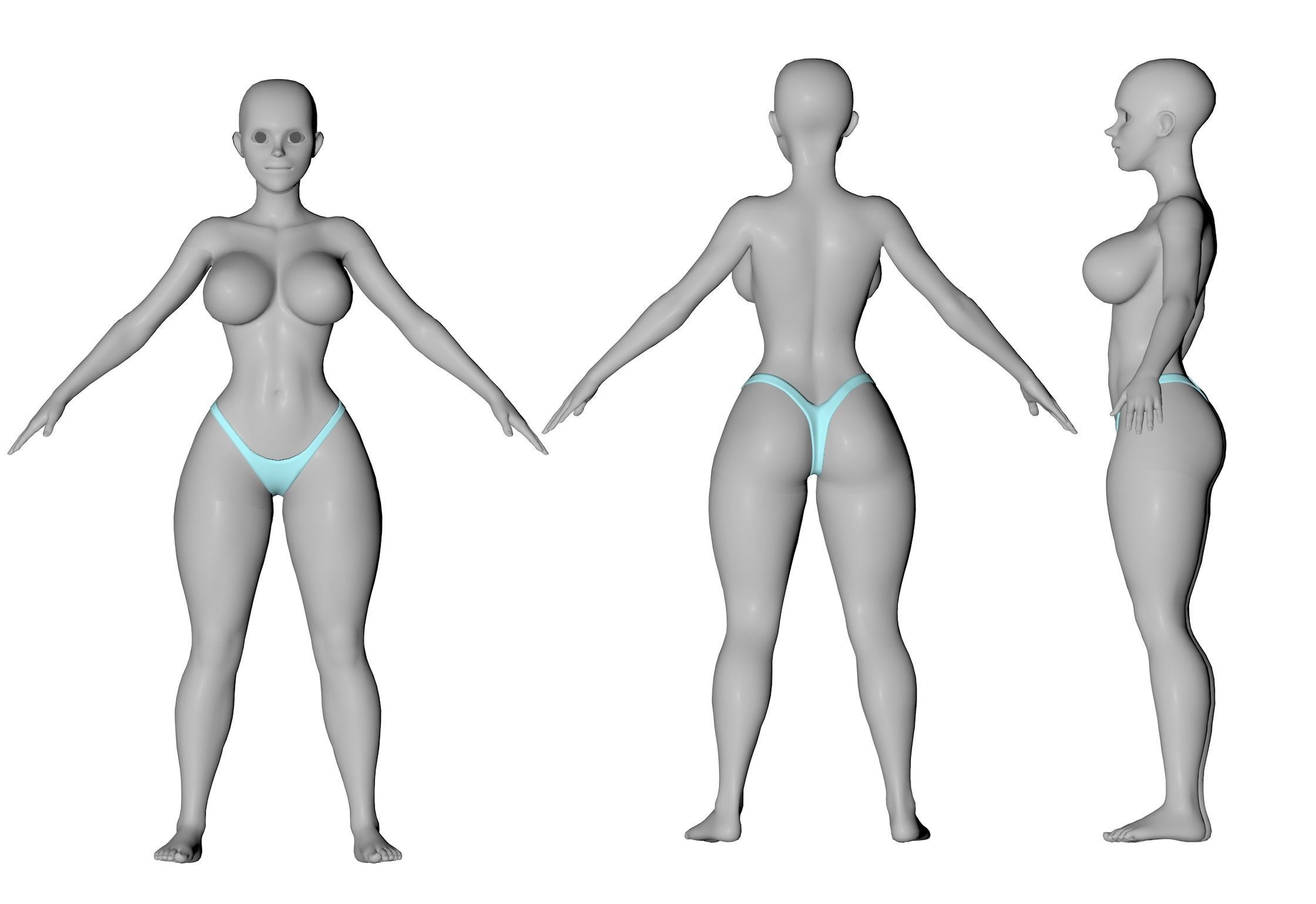 Cartoon Base female Low-poly 3D model_8