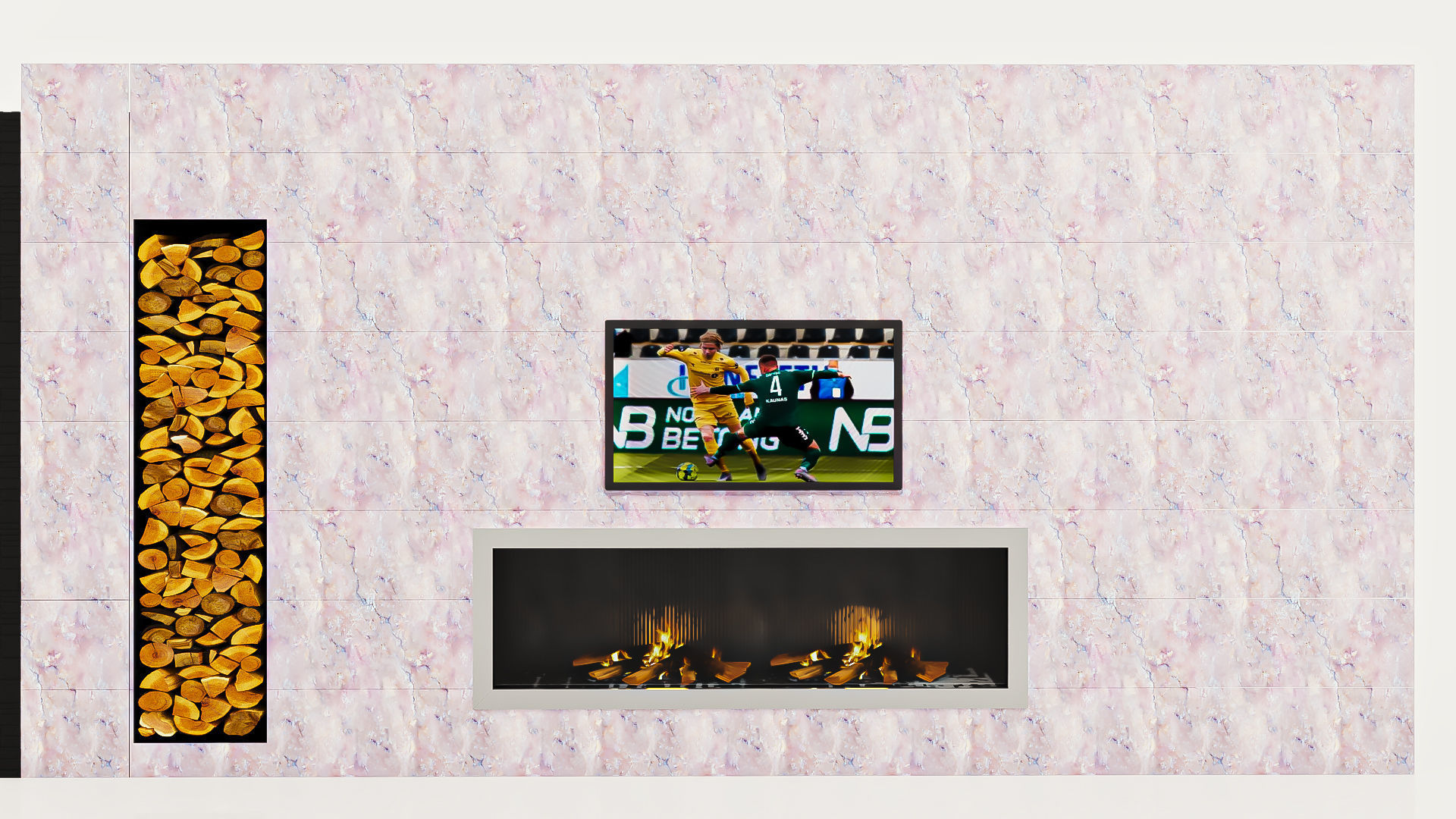 Wall with Fireplace Stone Boulder Pink 3D model_4