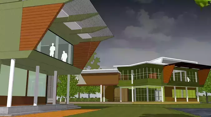 Office extension and bridge linkage  3D model