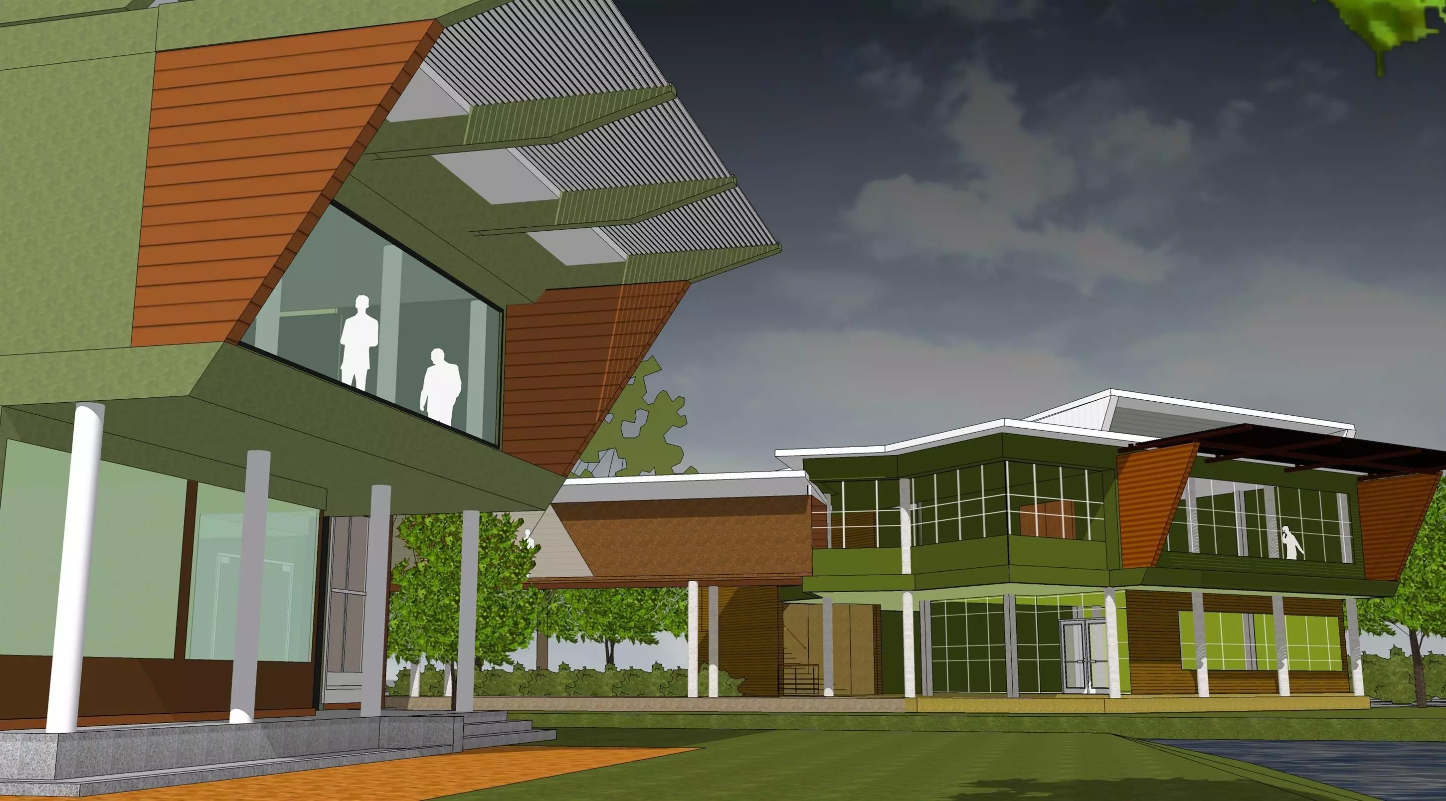 Office extension and bridge linkage 3D model