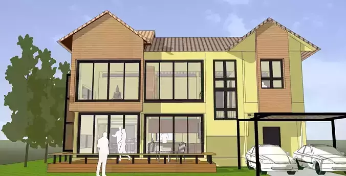 House with pool and garden 3D model