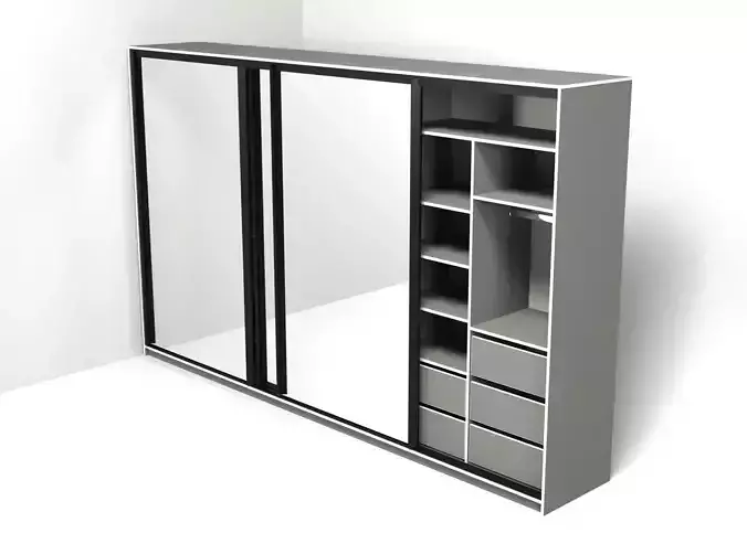 Closet wardrobe with mirrors and shelves