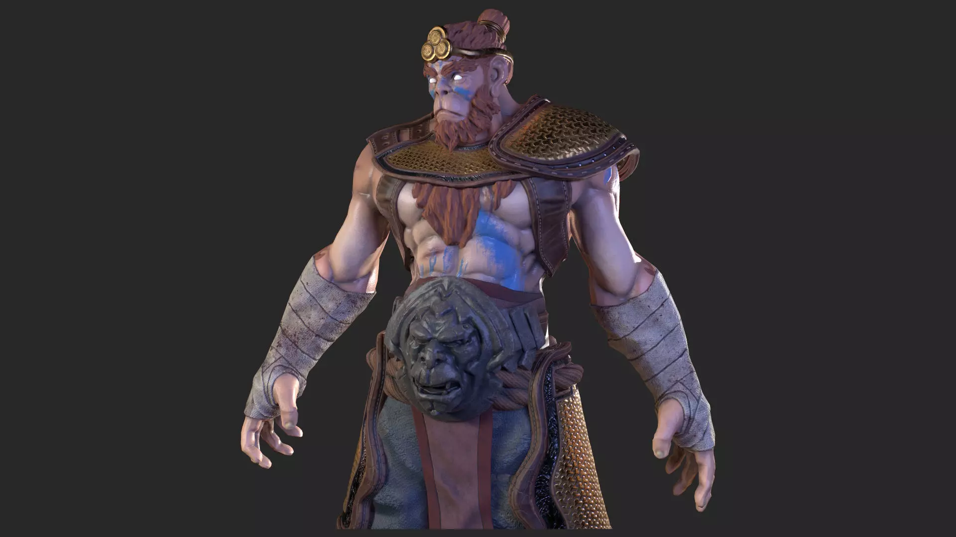 Monkey King game ready PBR character Low-poly 3D model_0