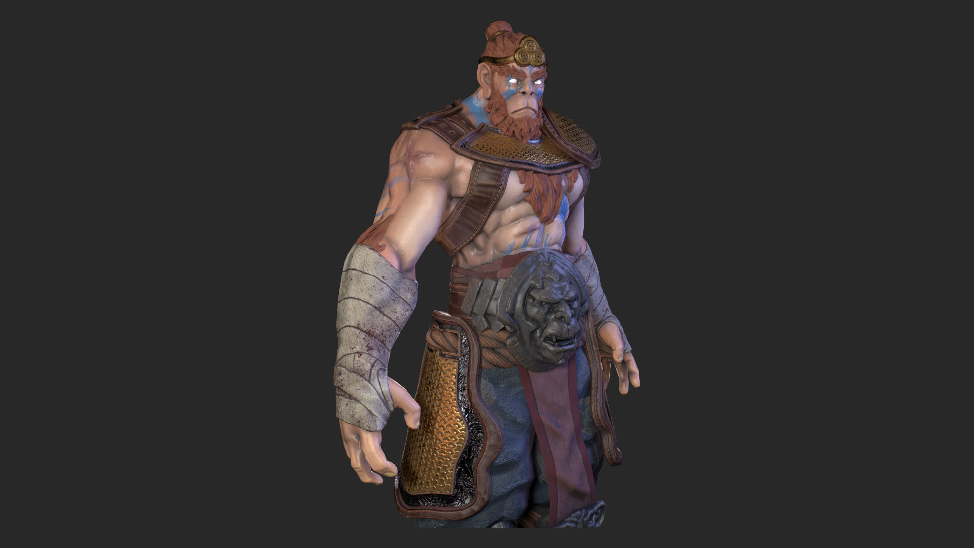 Monkey King game ready PBR character Low-poly 3D model_9