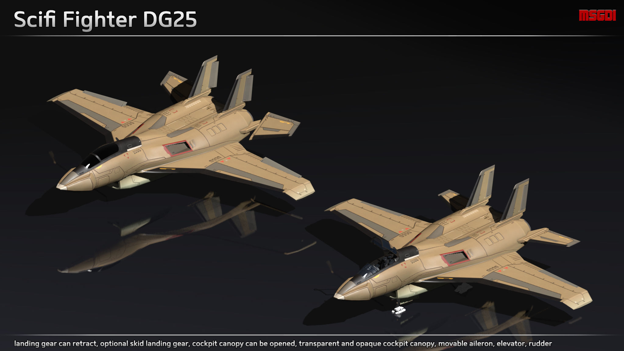 Scifi Fighter DG25 Low-poly 3D model_2