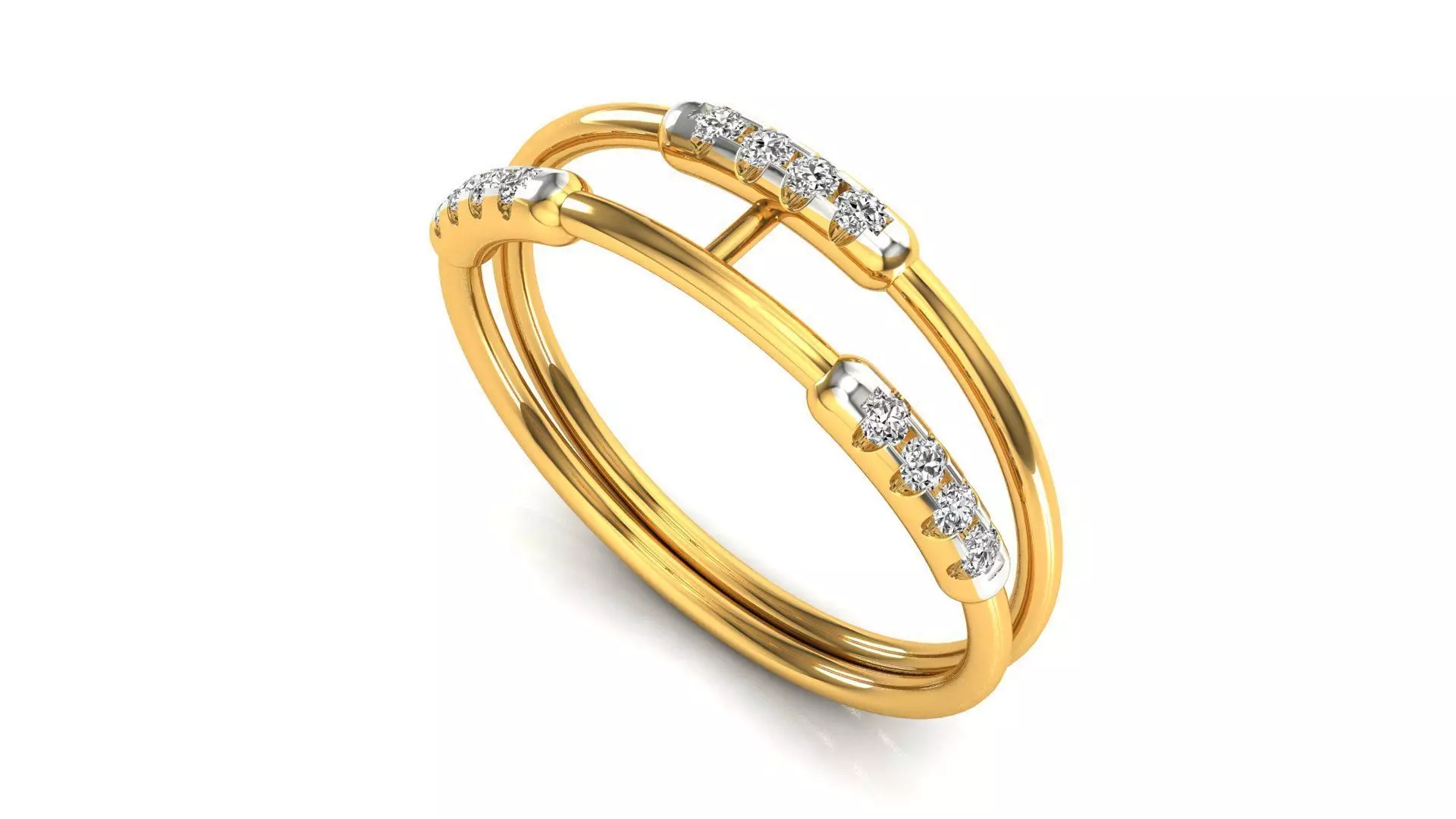 Ring-94 rose gold ring with two rows of diamonds 3D print model_0