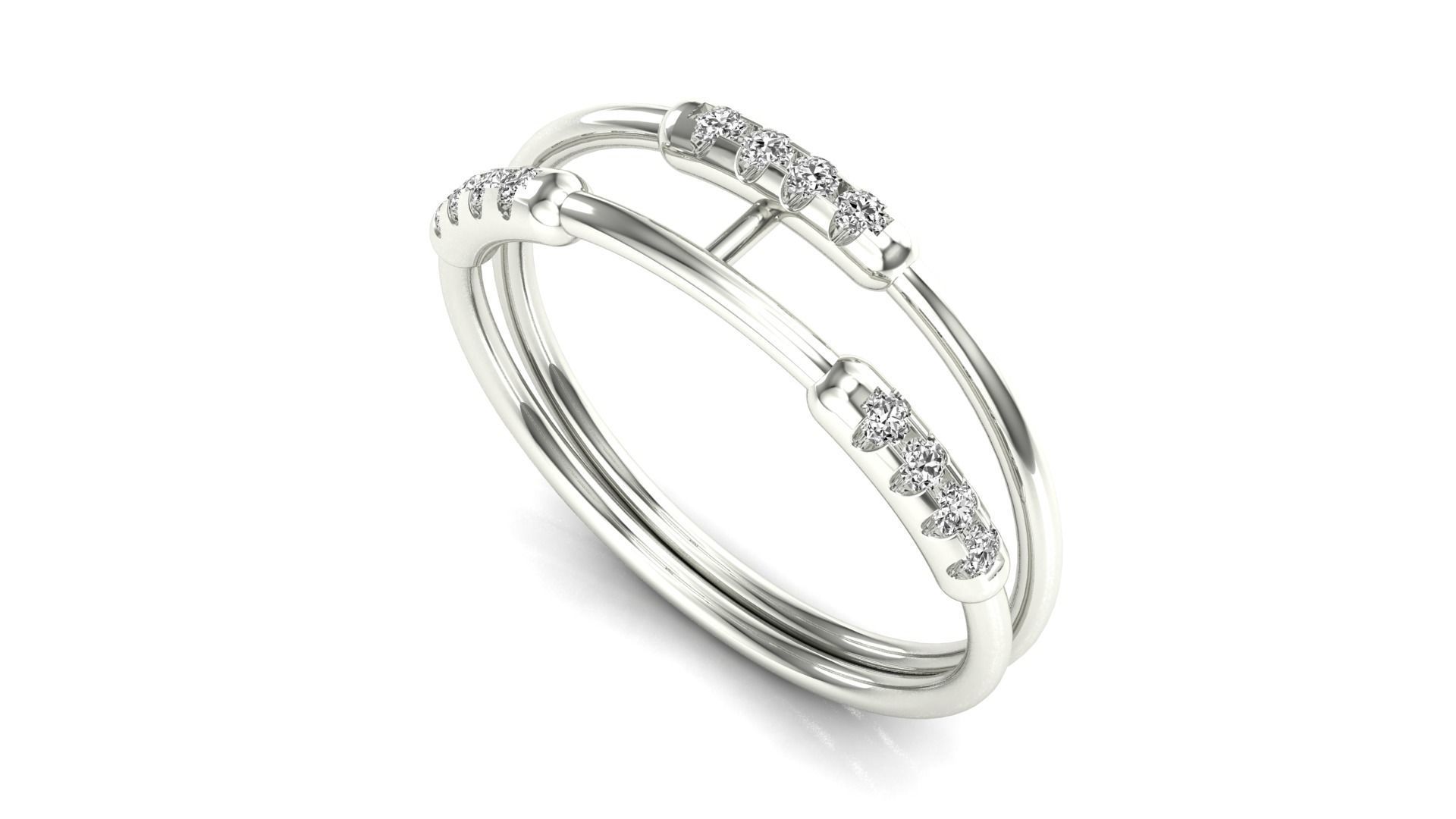 Ring-94 rose gold ring with two rows of diamonds 3D print model_4