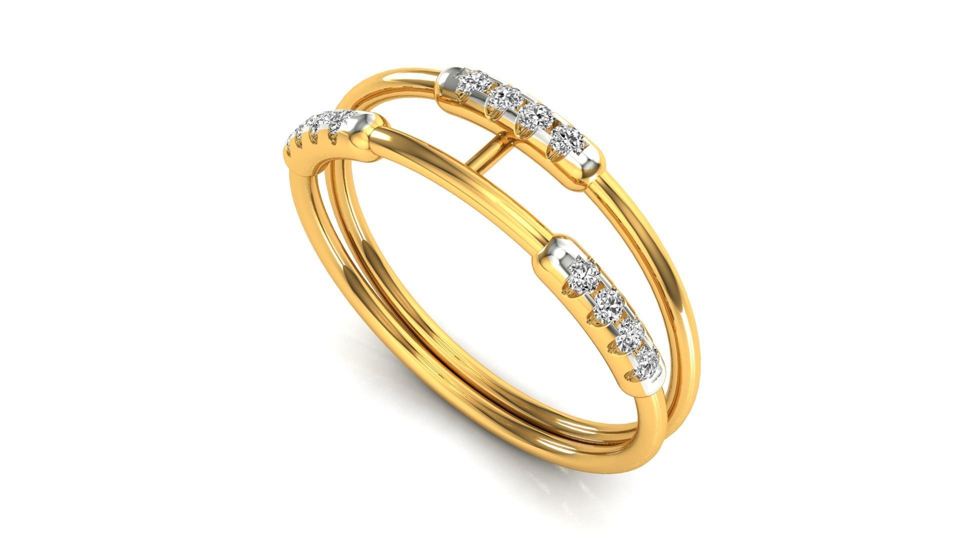 Ring-94 rose gold ring with two rows of diamonds 3D print model_5