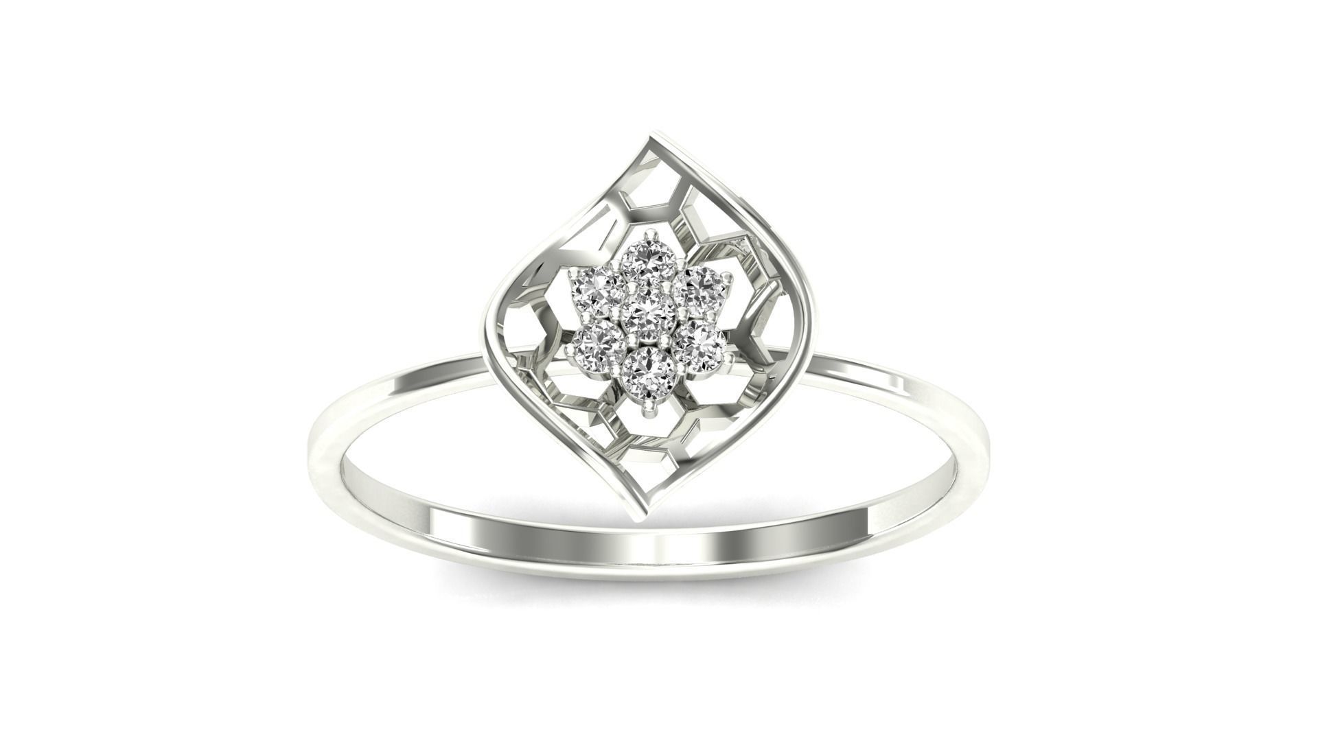 Ring-85 sterling silver flower ring with diamonds 3D print model_21