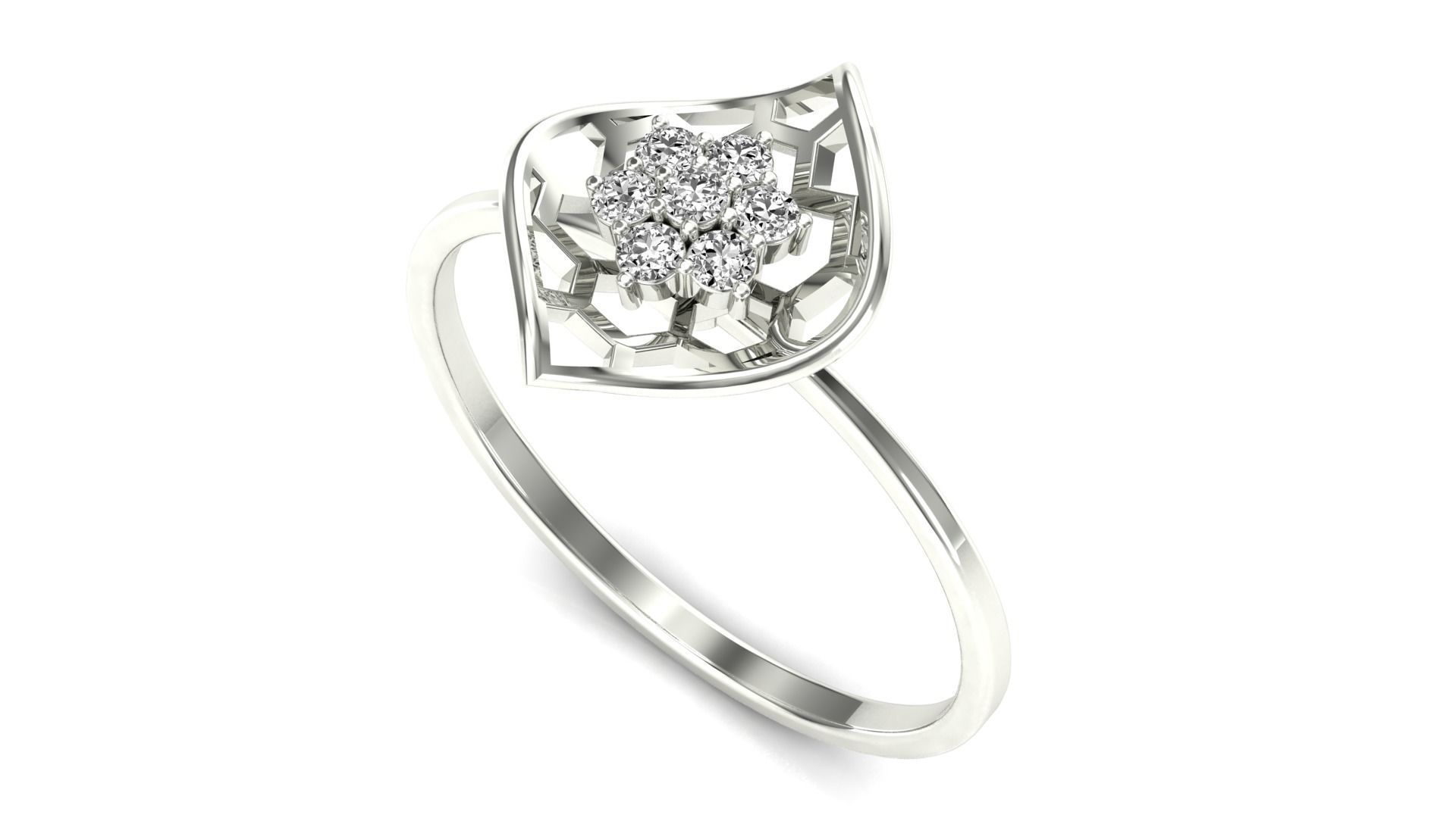 Ring-85 sterling silver flower ring with diamonds 3D print model_4