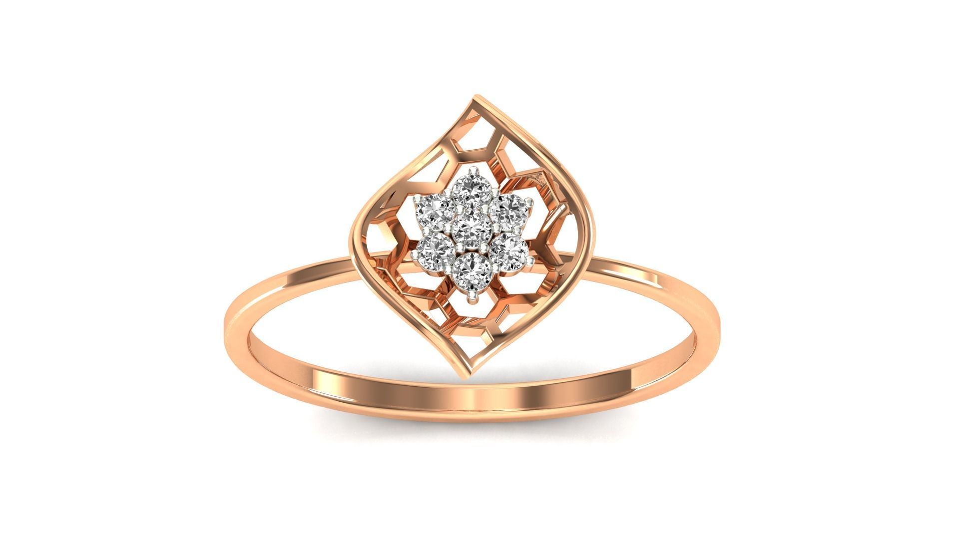 Ring-85 sterling silver flower ring with diamonds 3D print model_19