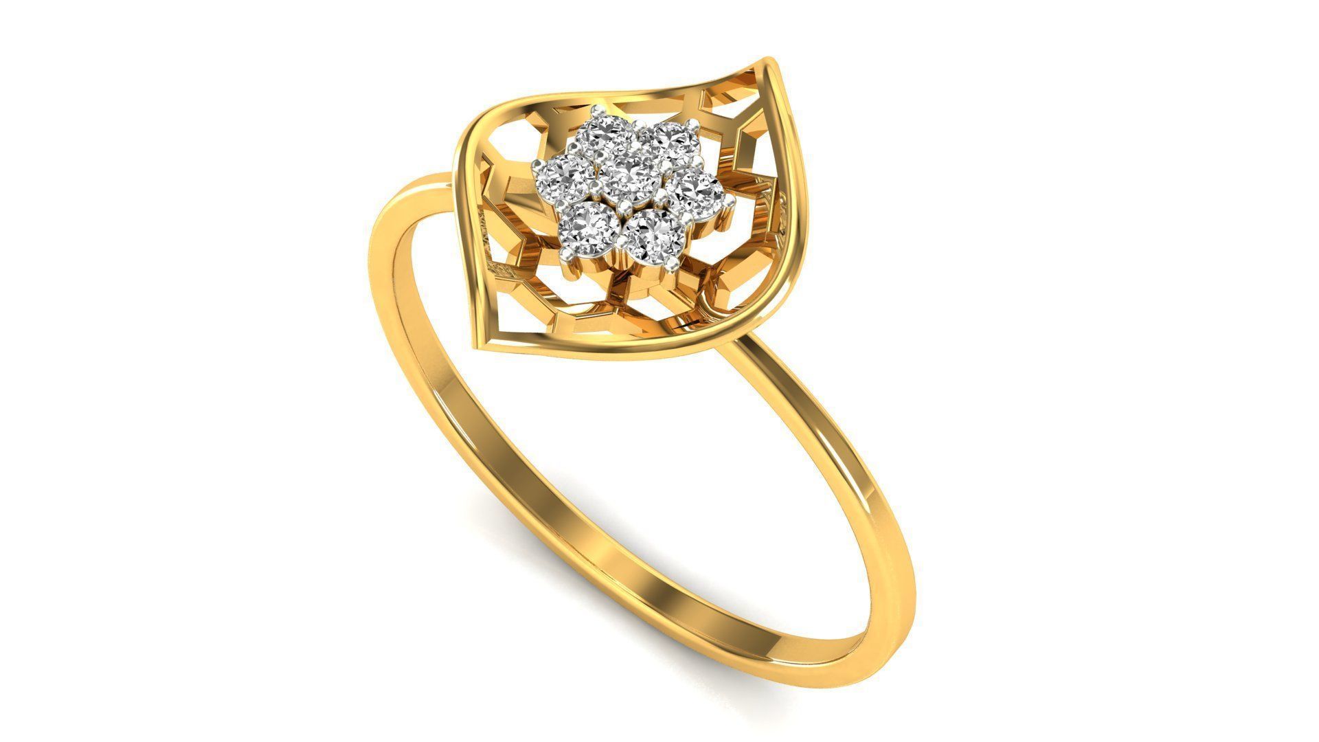 Ring-85 sterling silver flower ring with diamonds 3D print model_5