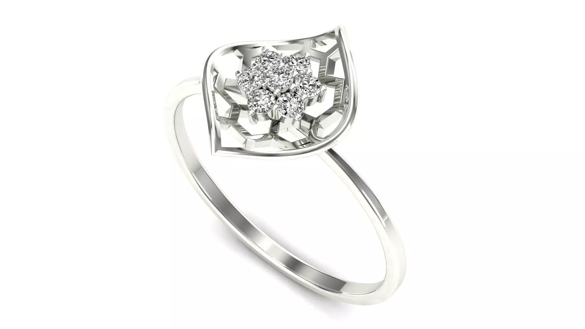 Ring-85 sterling silver flower ring with diamonds 3D print model_0