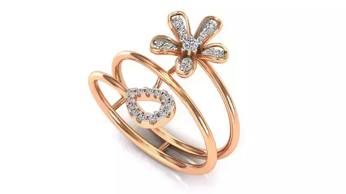 Ring-123 rose gold flower ring with diamonds 3D print model