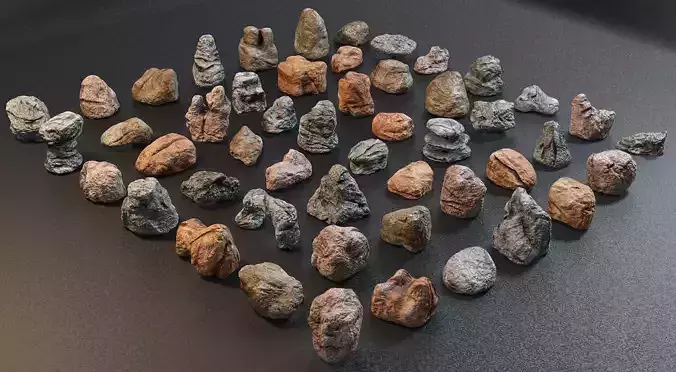 Stone Rocks Boulders  - 50 hand-crafted Stone - LOD game ready Low-poly 3D model