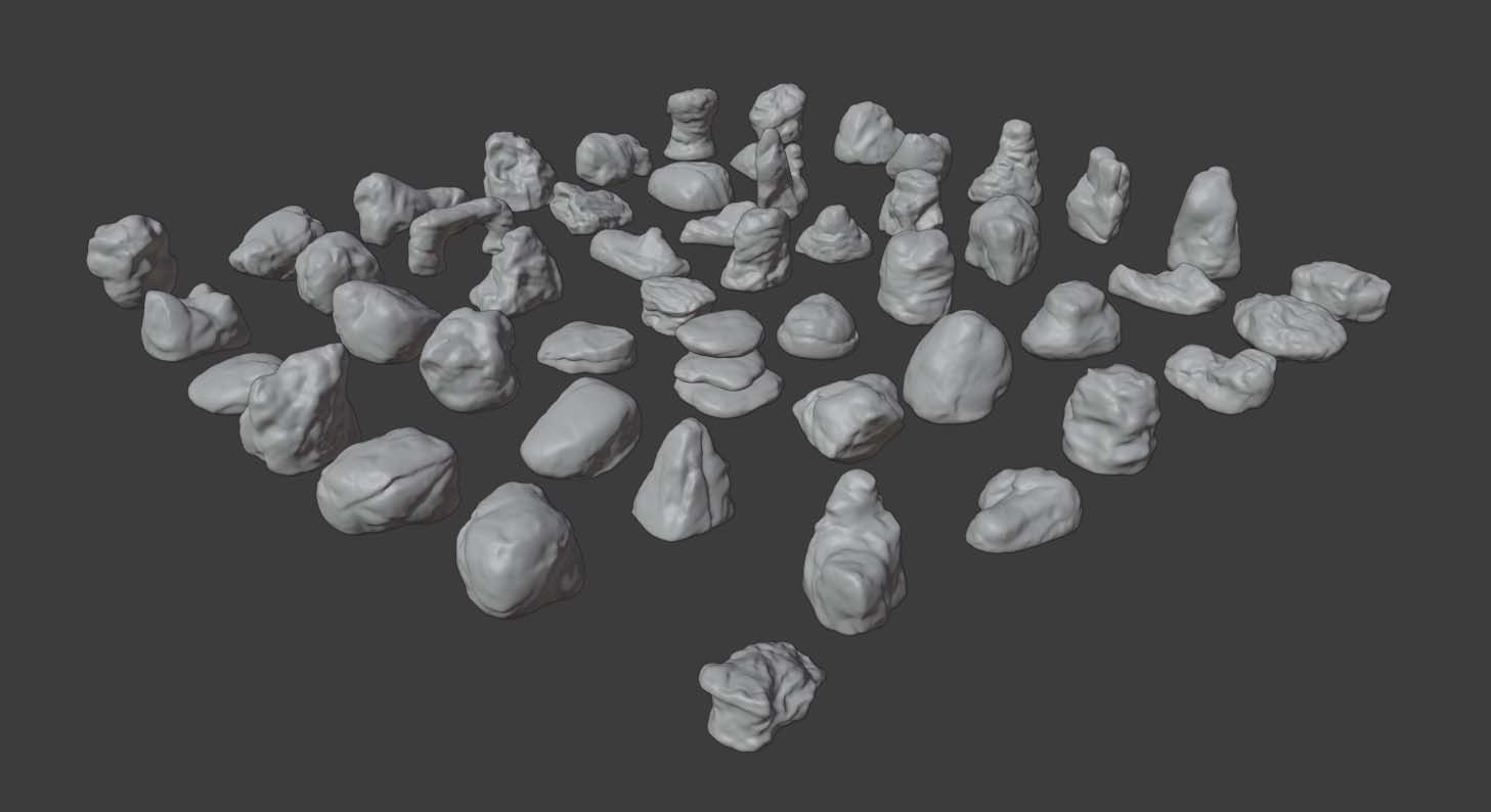 Stone Rocks Boulders  - 50 hand-crafted Stone - LOD game ready Low-poly 3D model_2