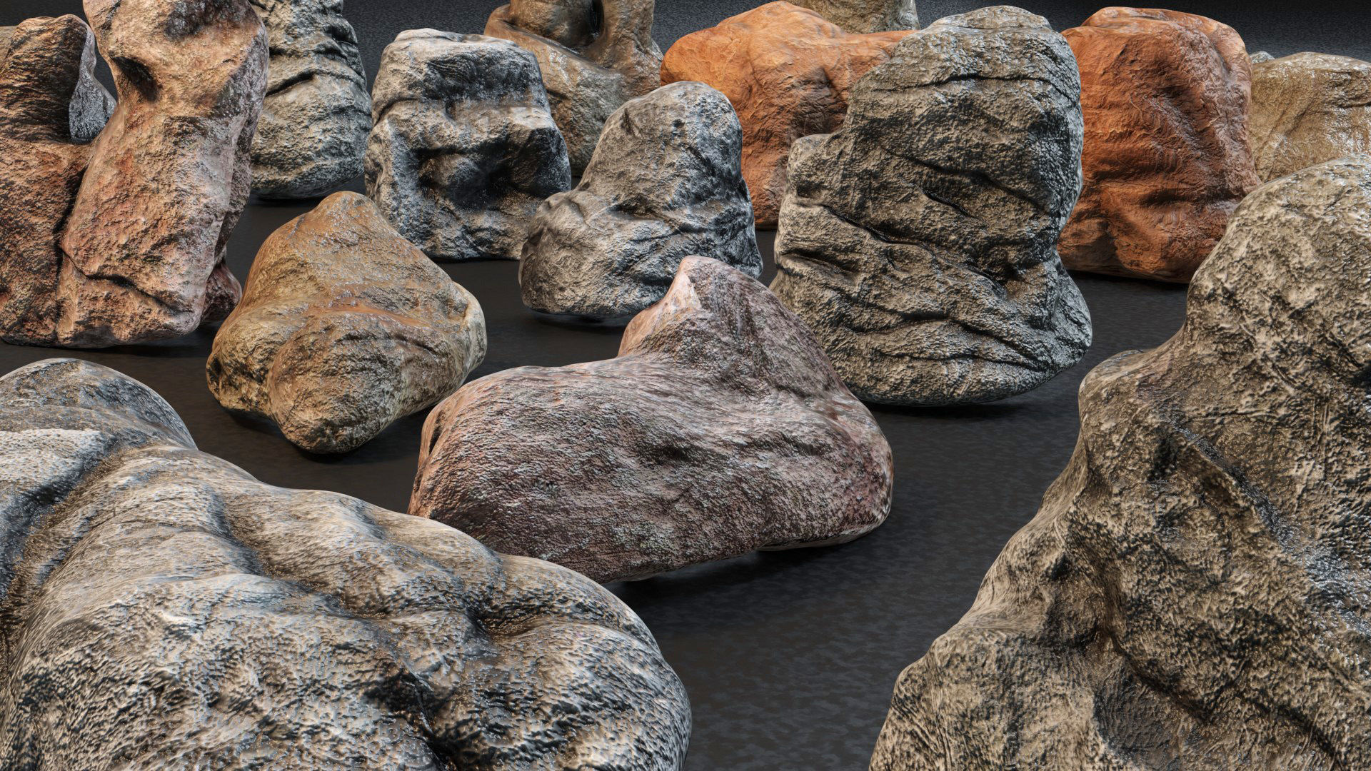 Stone Rocks Boulders  - 50 hand-crafted Stone - LOD game ready Low-poly 3D model_1