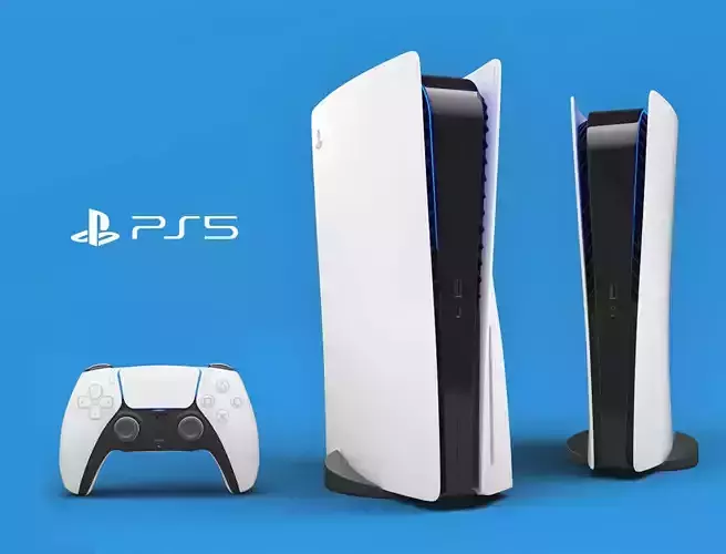Sony PlayStation 5 with contoller Low-poly 3D model