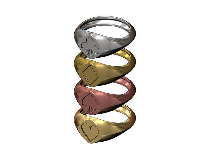 Square Signet Ring with playing cards symbols 3D print model