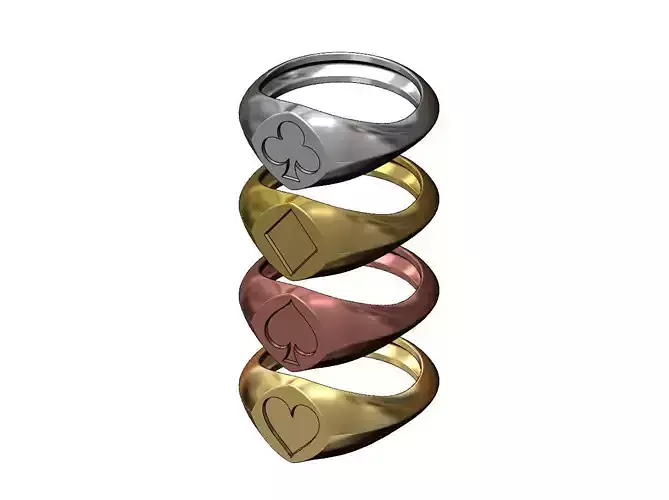 Square Signet Ring with playing cards symbols