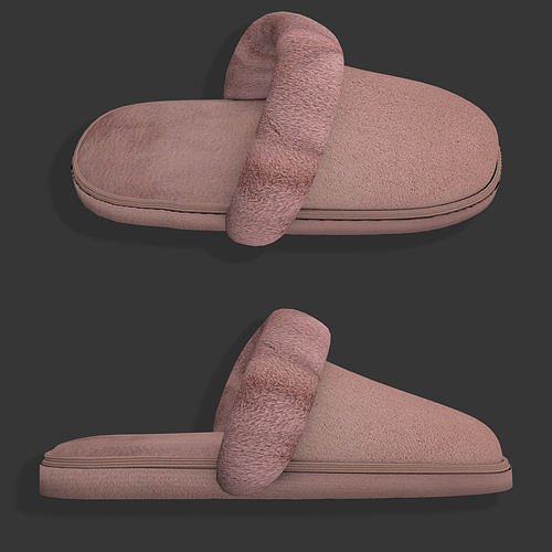 Cotton slippers with fur shoes Low-poly 3D model