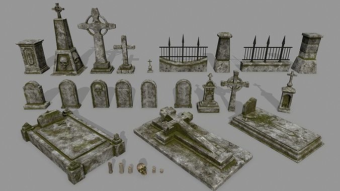tombstone set two tombstones Low-poly 3D model
