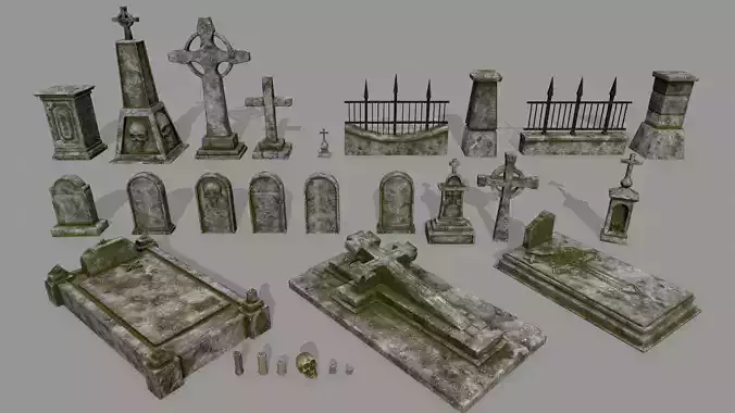 tombstone set two tombstones Low-poly 3D model