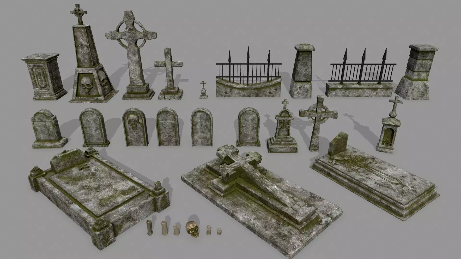 tombstone set two tombstones Low-poly 3D model_0