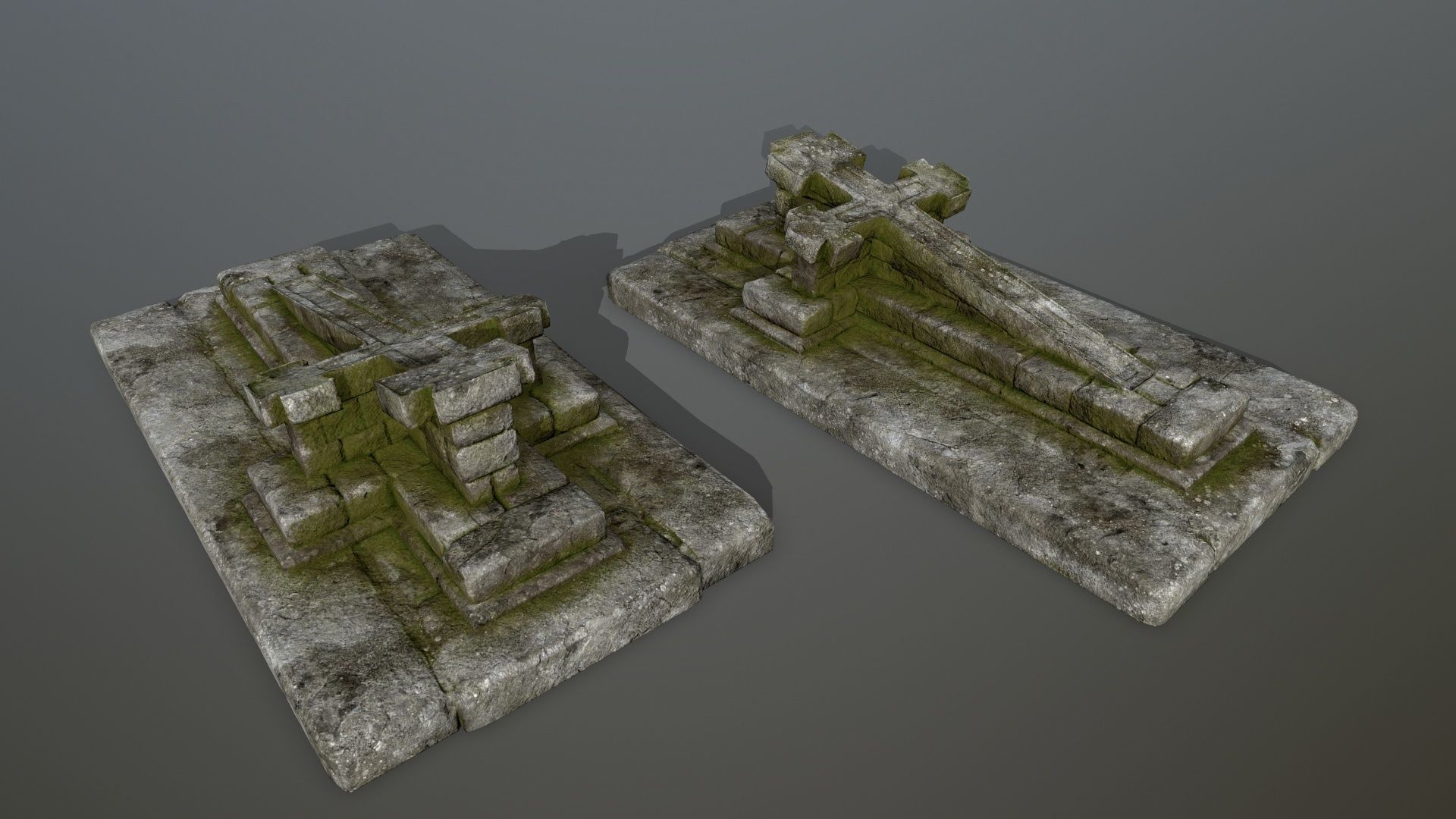 tombstone set two tombstones Low-poly 3D model_4