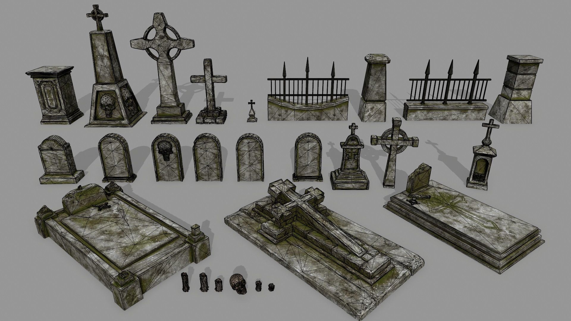 tombstone set two tombstones Low-poly 3D model_25