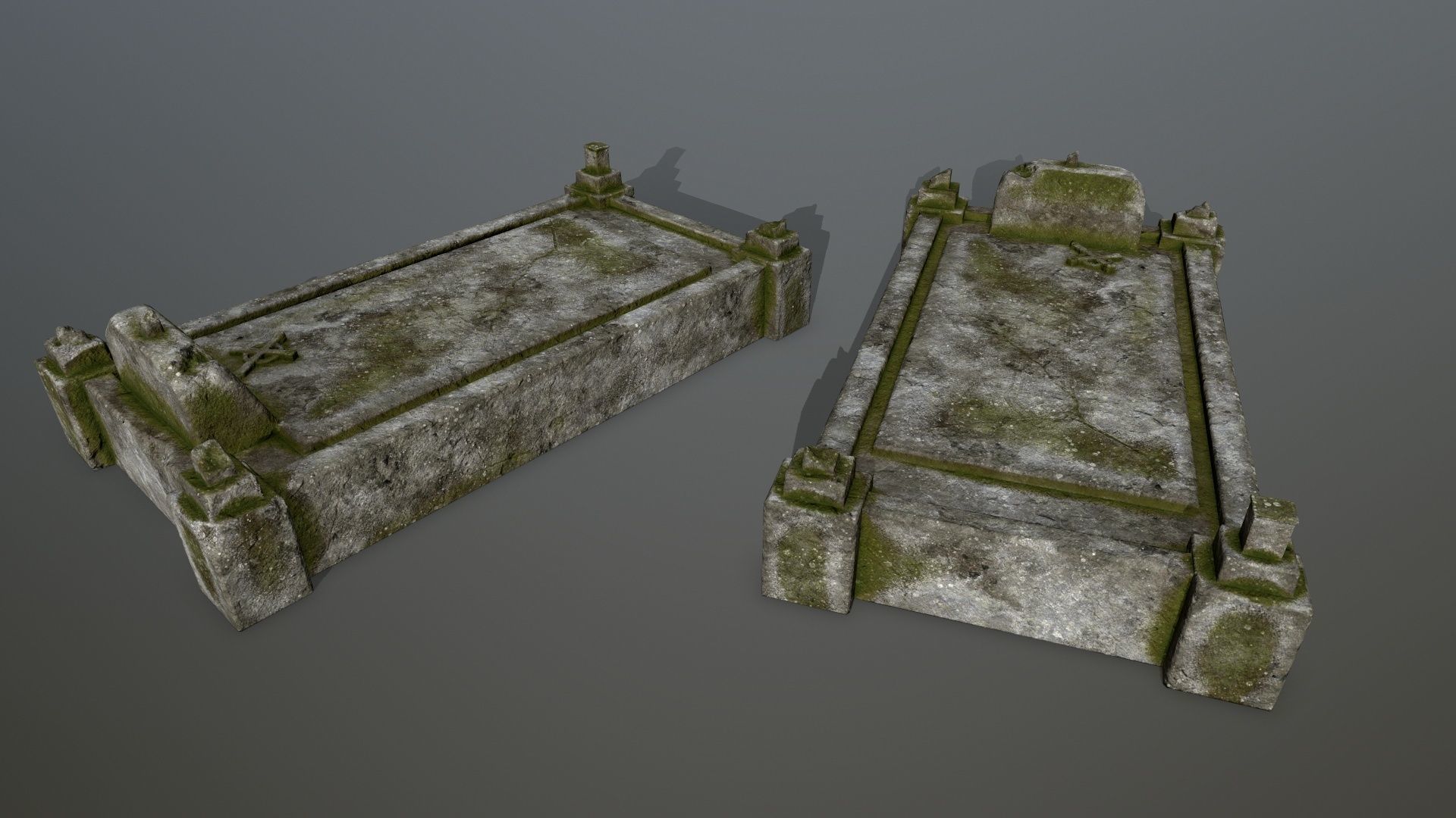 tombstone set two tombstones Low-poly 3D model_2