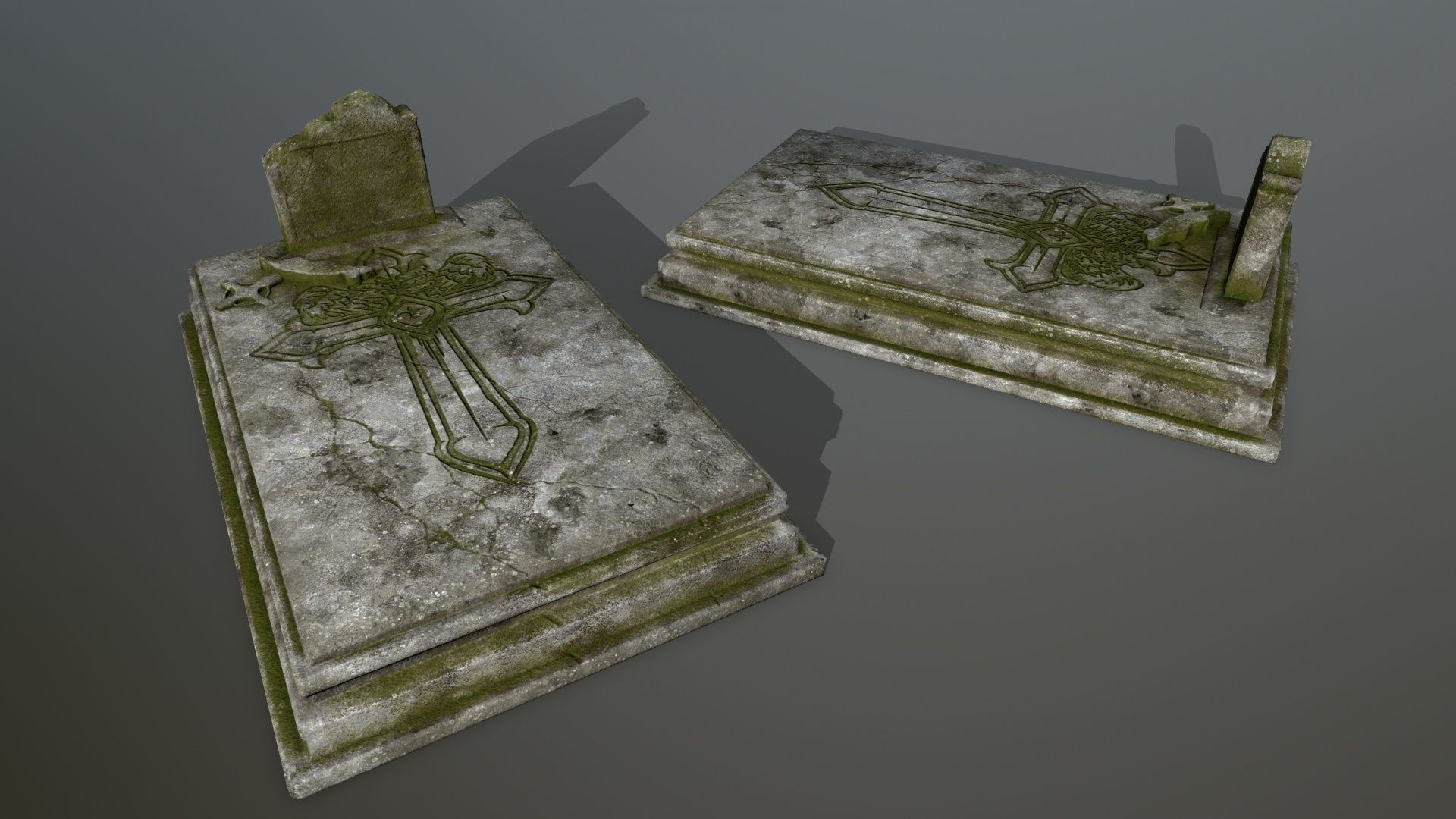 tombstone set two tombstones Low-poly 3D model_3