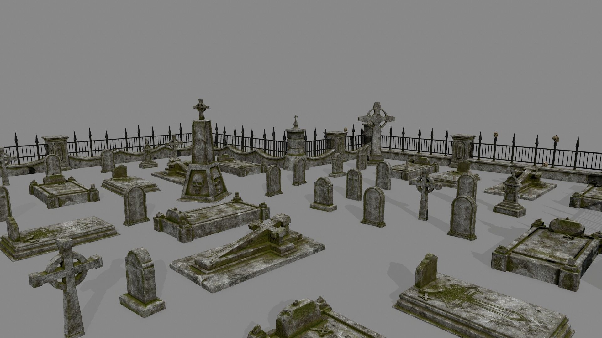 tombstone set two tombstones Low-poly 3D model_1