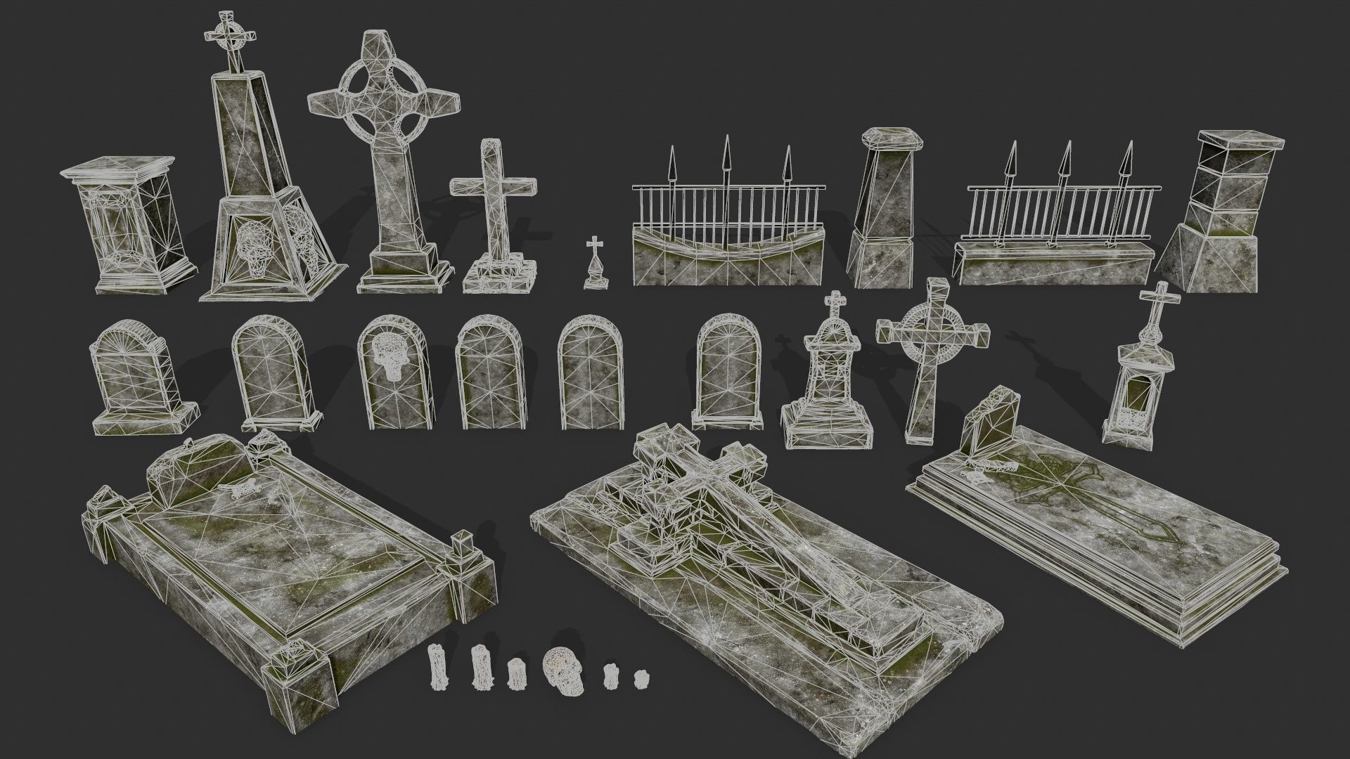 tombstone set two tombstones Low-poly 3D model_26