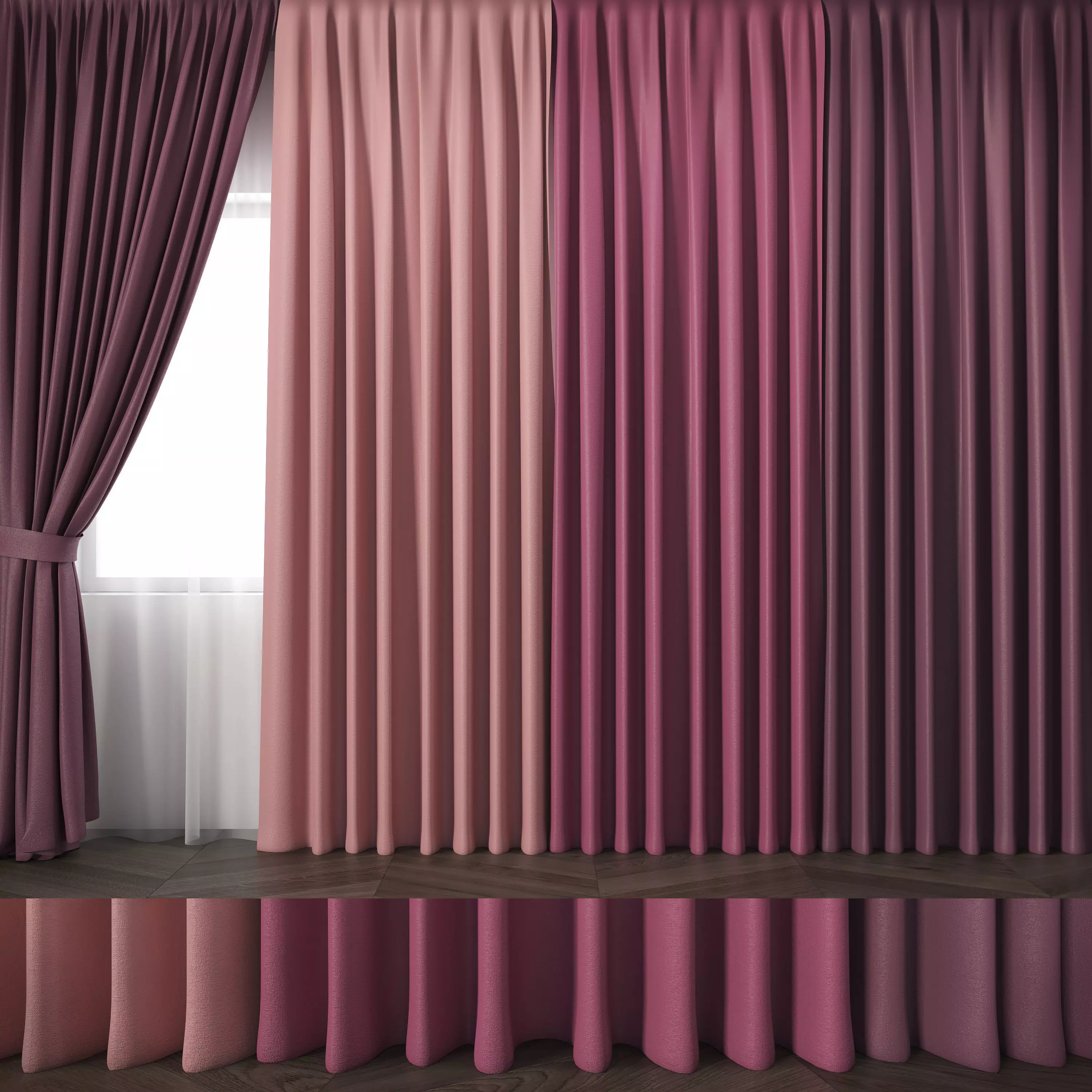 Curtains-R2 room with curtains and window Free 3D model_0