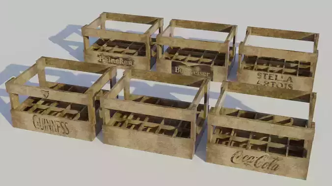 Wooden Bottle Crate - Low-poly PBR Low-poly 3D model