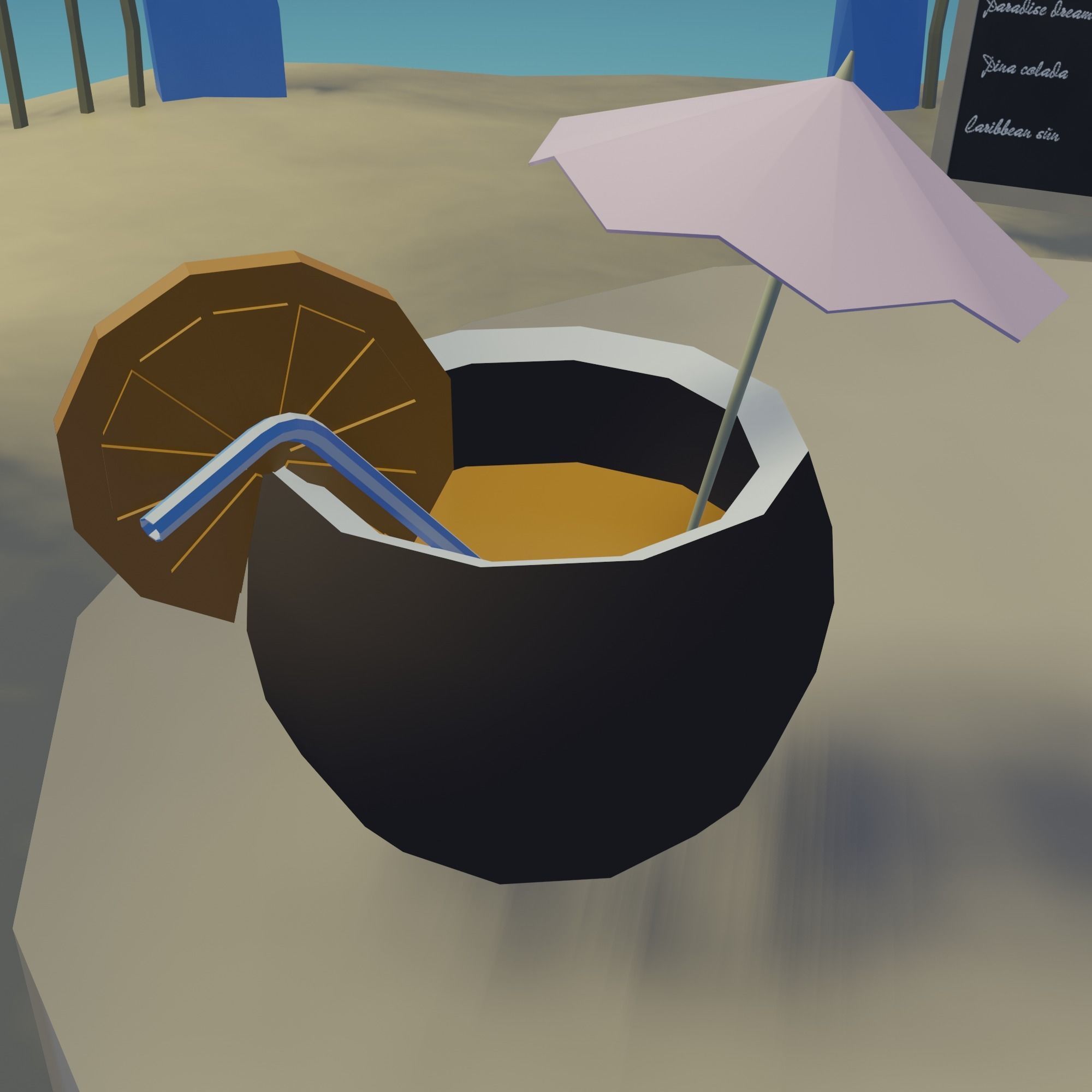 Beach wicker stool in sims Low-poly 3D model_4