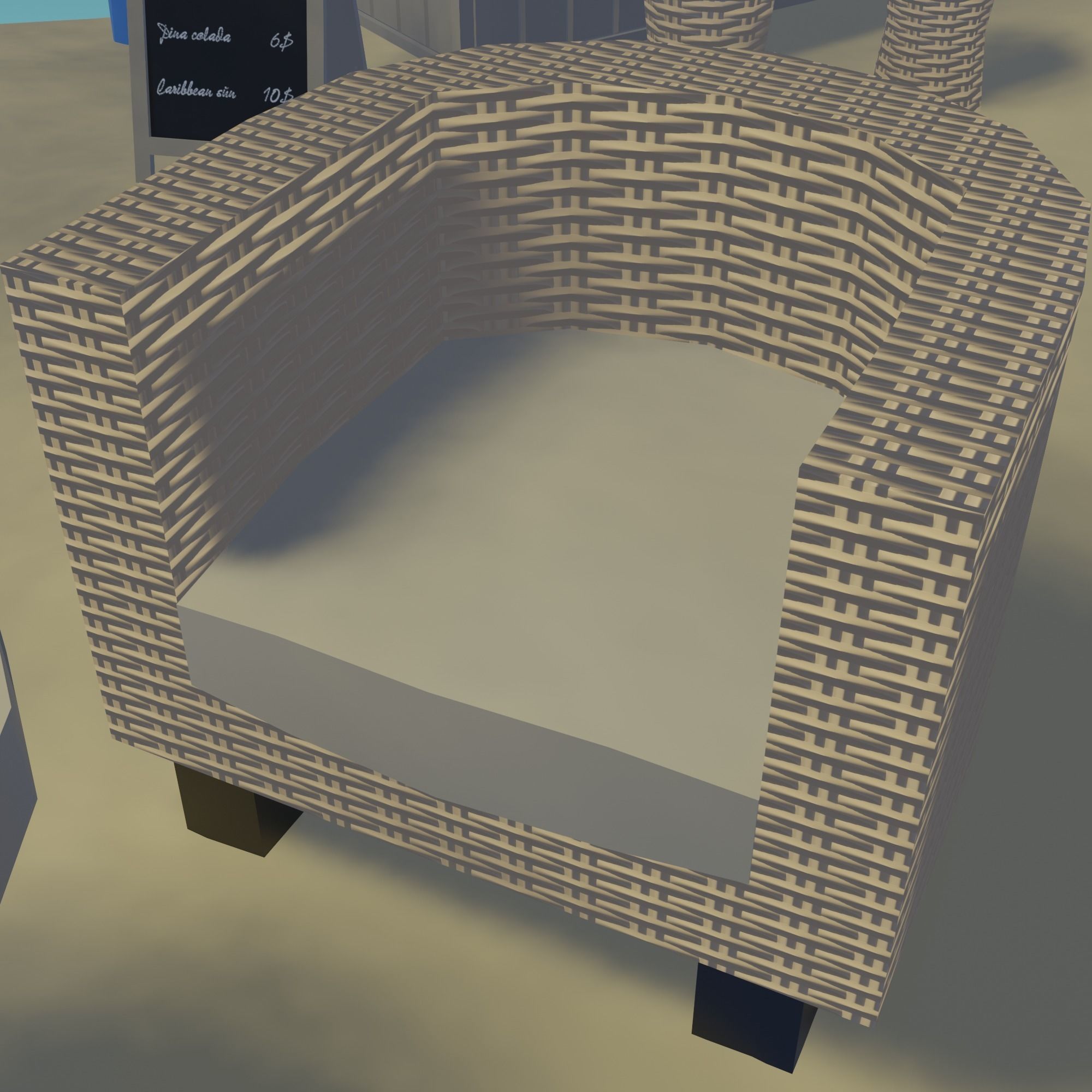 Beach wicker stool in sims Low-poly 3D model_3