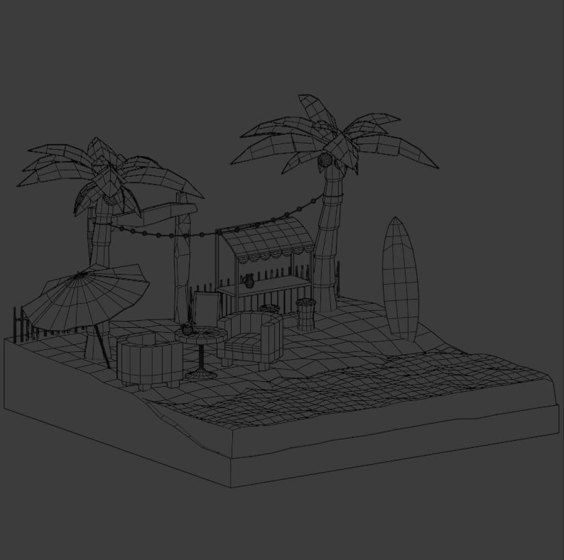 Beach wicker stool in sims Low-poly 3D model_2