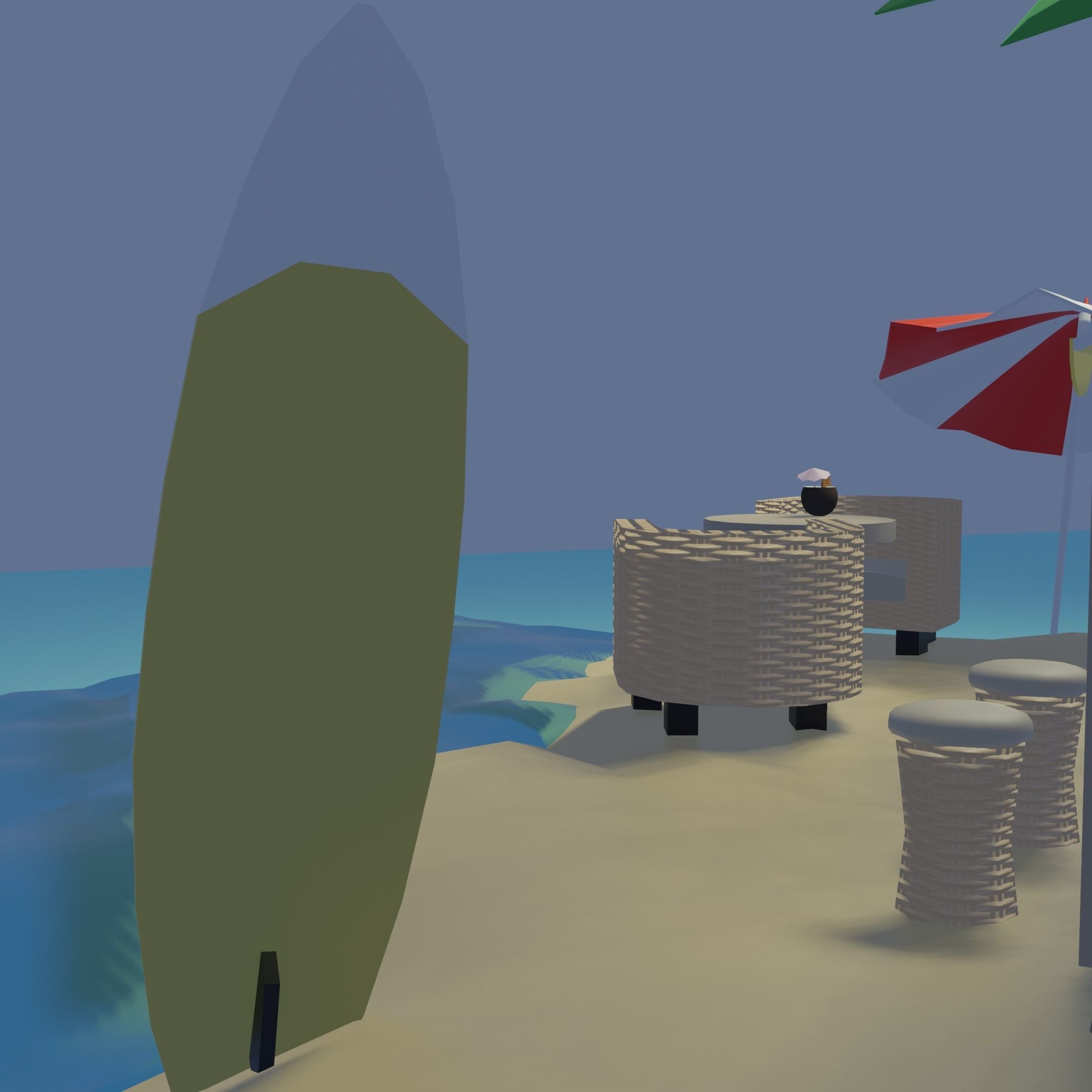 Beach wicker stool in sims Low-poly 3D model_12