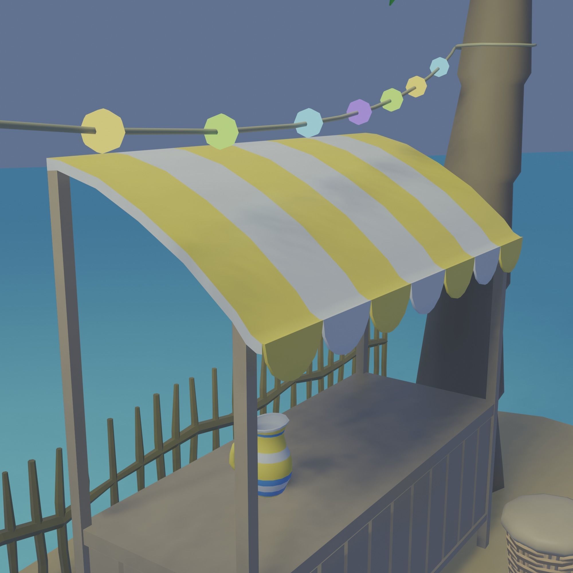 Beach wicker stool in sims Low-poly 3D model_8