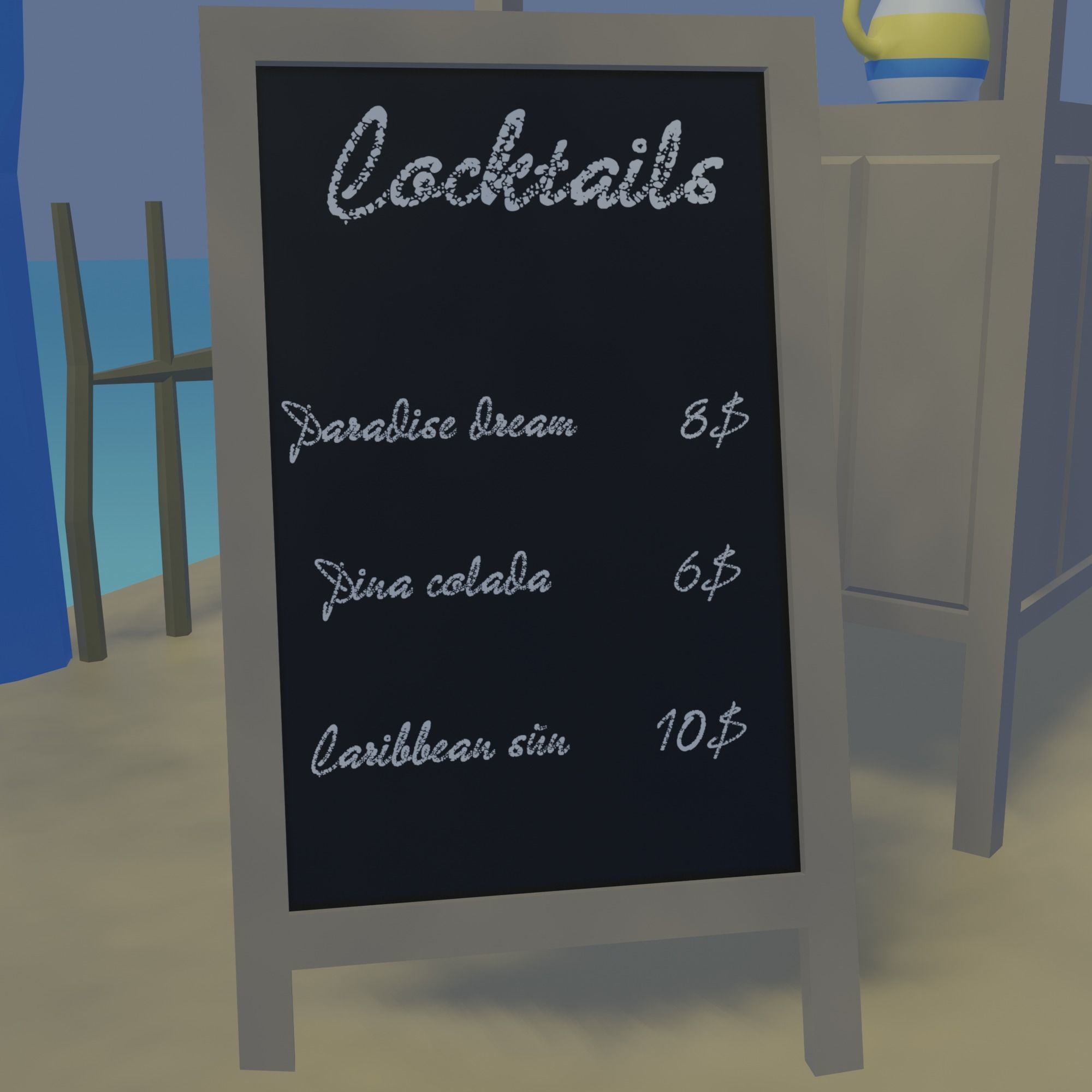 Beach wicker stool in sims Low-poly 3D model_9