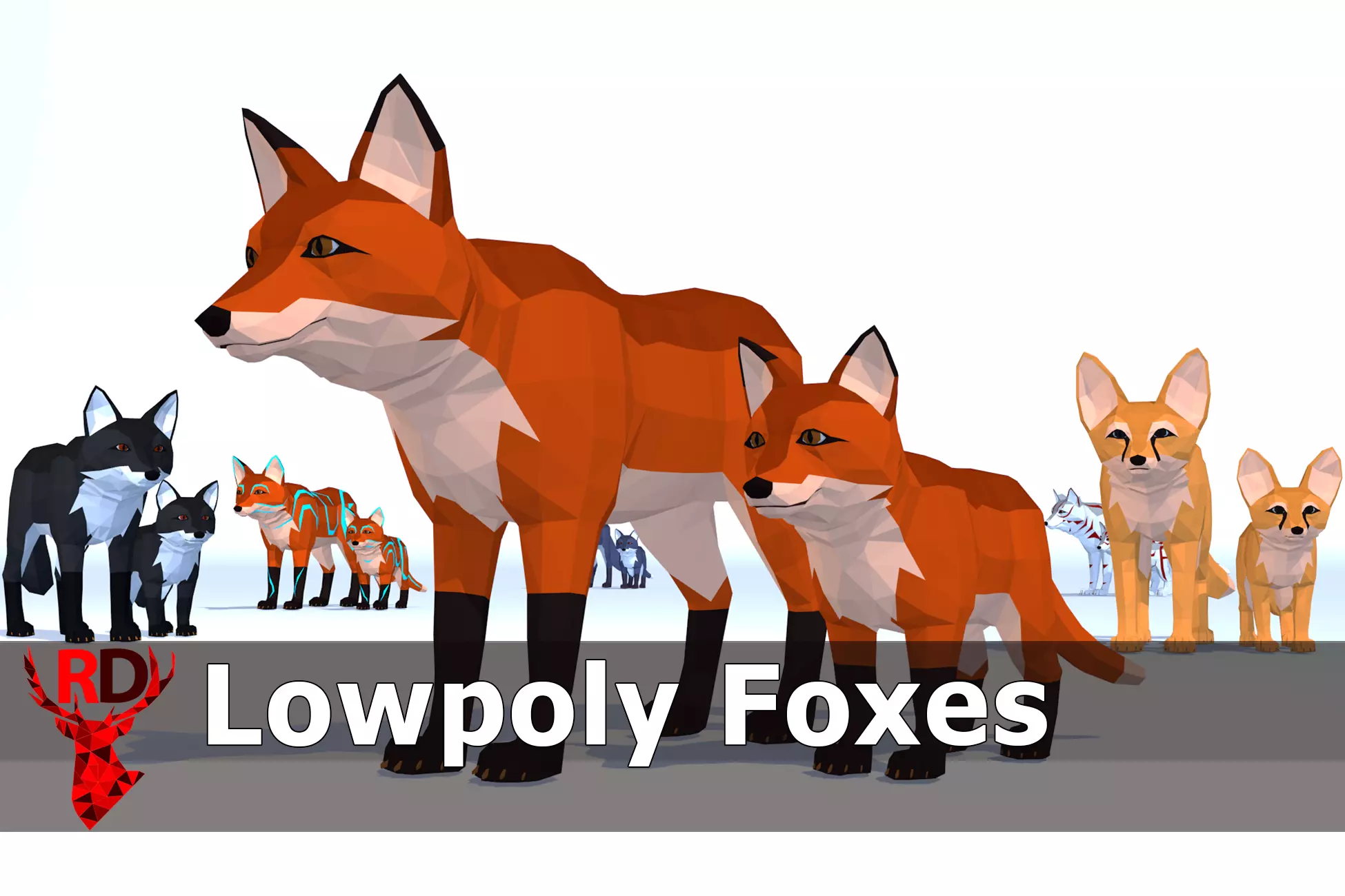 LowPoly Foxes pack Low-poly 3D model_0