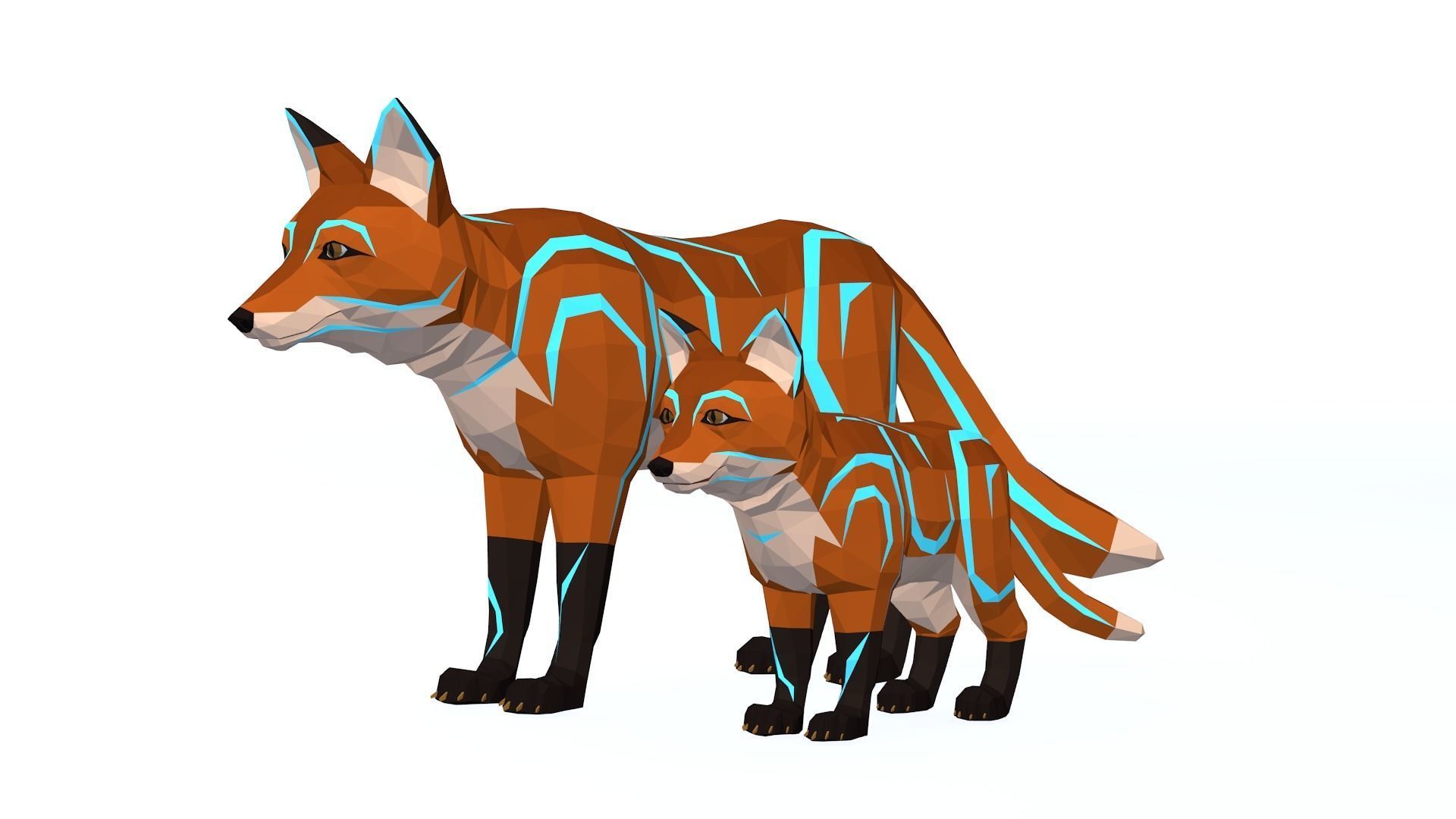 LowPoly Foxes pack Low-poly 3D model_10