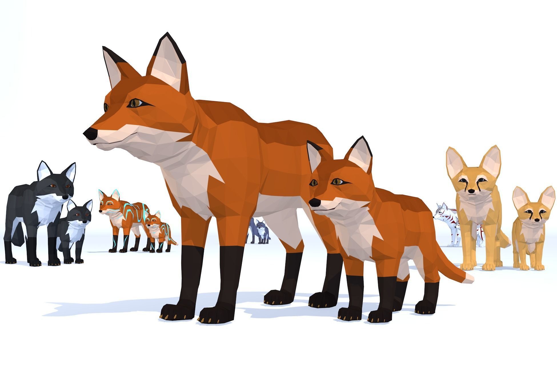 LowPoly Foxes pack Low-poly 3D model_1